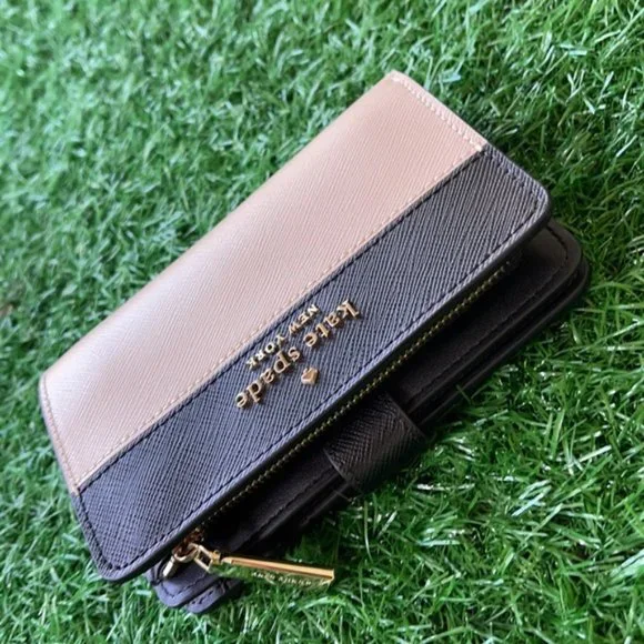 Kate Spade Staci Colorblock Medium Compact Bifold Wallet Warm Beige Multi - Picture 3 of 16